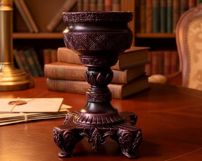 Ornate Pedestal Candle Holder | Vintage-Inspired Decor, Antique Red Copper