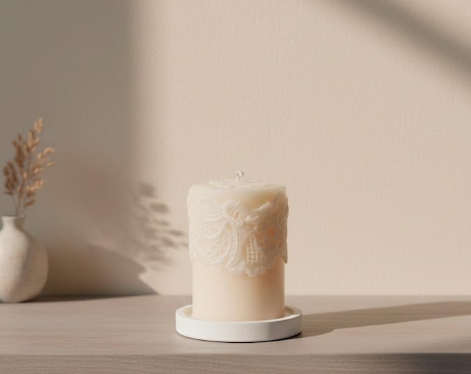Handcrafted Embossed Pillar Candle: Lace Design Soy Wax Blend