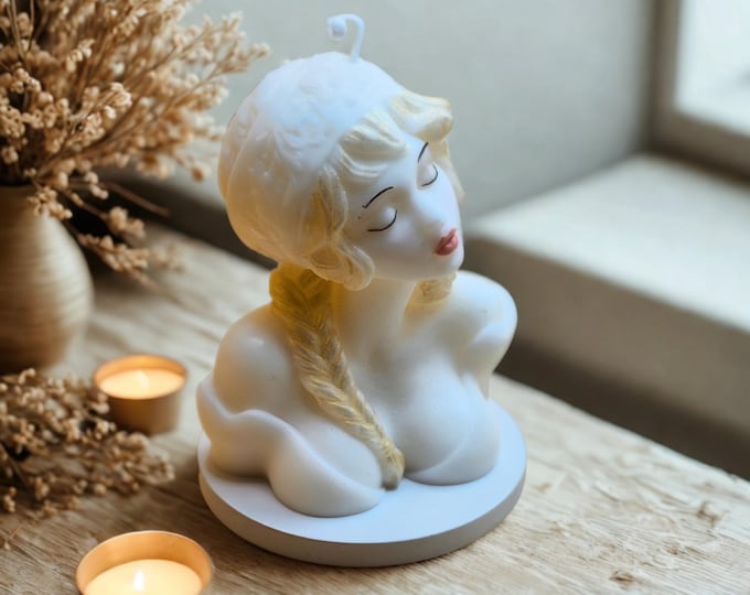 Serene Goddess Bust Candle | Aesthetic Female Form Decor | Unique Handcrafted Sculpture Candle Gift