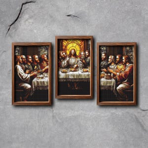 Last Supper Triptych Cross Stitch Pattern – Jesus and Apostles Embroidery PDF, Christian Religious Art