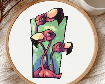 Funny Flamingo Cross Stitch Pattern – Modern Exotic Animal Design, Digital Embroidery PDF
