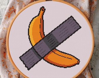 Funny Banana Cross Stitch Pattern – Modern Art Parody Design, Digital Embroidery PDF