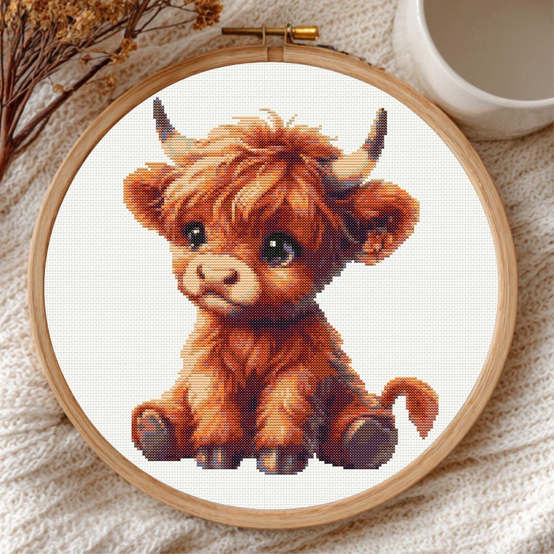 Highland Cow Cross Stitch Pattern – Embroidery PDF, Farm Animal ...