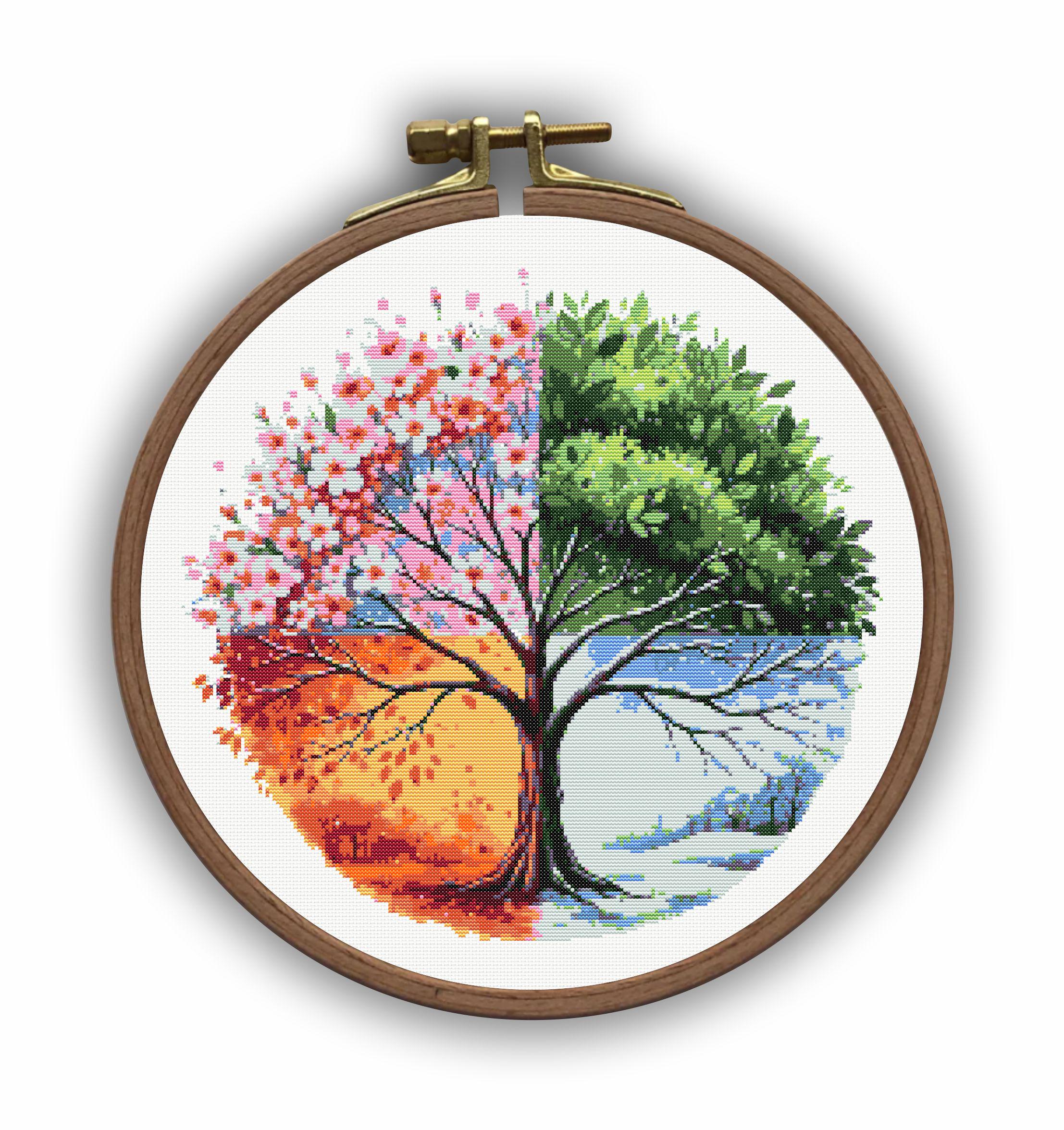 Four Seasons Tree Cross Stitch Pattern – Seasonal Tree Embroidery PDF ...