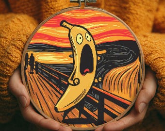 Funny Banana  Cross Stitch-Scream Parody Embroidery -(PDF Download)-