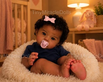 Poupée fille reborn afro-américaine de 20 pouces avec cheveux bouclés enracinés, cadeau nouveau-né réaliste à la peau foncée