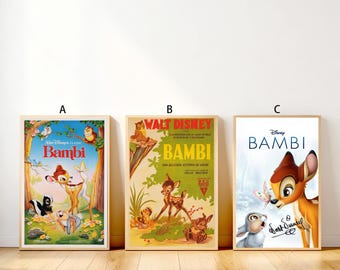 Póster de la película Bambi en lienzo para decorar la sala de estar y el dormitorio.