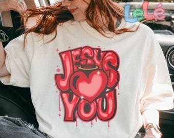 Jesus Loves You PNG | Retro Christian Heart Design (Digital Download)