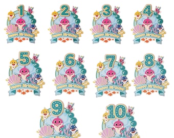Familie verjaardag haai SVG PNG-bundel voor feestshirts, oceaanthema bijpassende outfits voor familie, sublimatie clipart, gratis AANGEPASTE