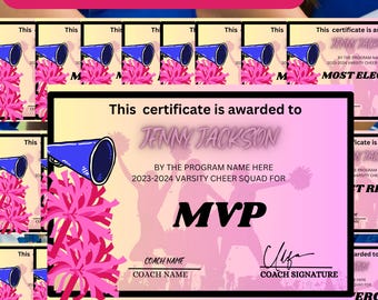 Bewerkbare Cheerleading Award-certificaten, Cheerleading Awards, Cheerleader-certificaten, Cheerleader Ceremony Awards