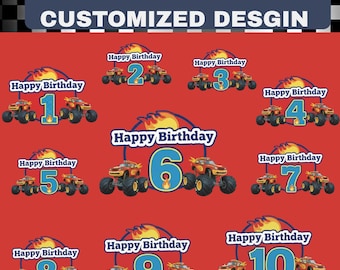 Monster Truck-verjaardagstaart en cupcaketopper: Blaze and the Monster Machines PNG-clipartbundel feestdecoraties (digitale download)