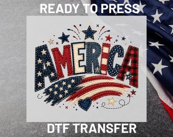 4th of July America DTF Transfer Ready to Press, Patriotic USA Flag Sublimation Design, Western Iron On Heat Transfers