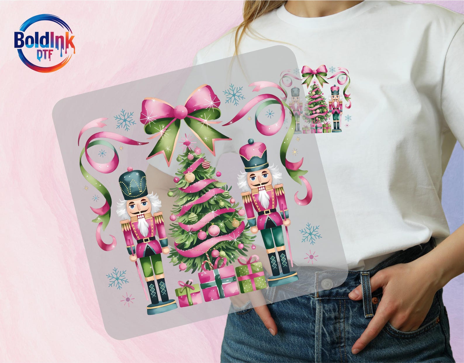 Nutcracker Christmas DTF Transfer, Ready to Press, Pink & Green ...
