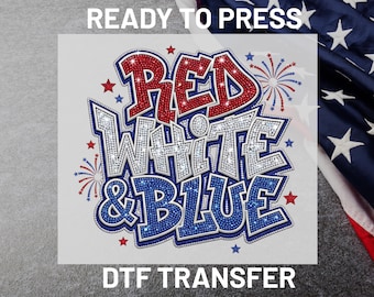 Glitter Red White Blue DTF Transfer, USA Freedom Ready to Press, 4th of July Rhinestone Style Heat Transfer, Patriotic Glitter Iron On