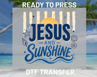 Jesus and Sunshine DTF Transfer Ready to Press, Christian Summer Beach Heat Transfer, Patriotic USA Flag Style Iron On