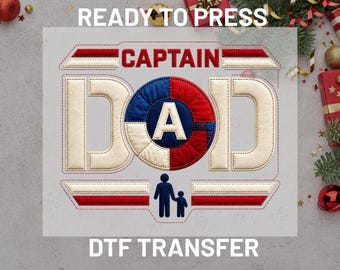 Captain Dad DTF Transfer Ready to Press, Fathers Day Patriotic Heat Transfer, Superhero Theme Iron On Prints for DIY