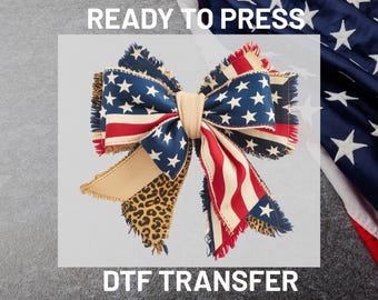 Patriotic Coquette Bow DTF Transfer Ready to Press, 4th Of July Coquette Heat Transfer, USA Flag Patchwork, Iron On DIY 250 Years Of Freedom