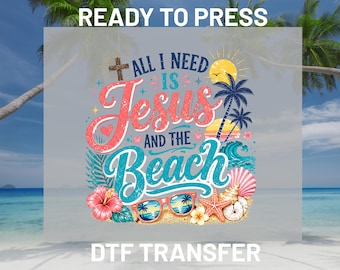 Jesus and the Beach DTF Transfer Ready to Press, Christian Summer Tropical Heat Transfer, Retro Faith Beach Iron On DIY