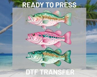 Preppy Glitter Fish DTF Transfer Ready to Press, Cute Bass Coastal Beach Heat Transfer, Summer Fish Iron On Prints DIY