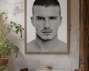 Poster di David Beckham / Quadro da parete della leggenda del calcio / Stampa a taglio vivo / Decorazione fotografica in stile sportivo / Regalo Beckham / Ritratto in bianco e nero
