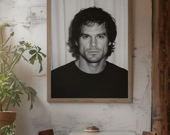 Poster in bianco e nero di Michael C. Hall / Ritratto di Dexter Morgan da appendere al muro / Stampa dell'attore della serie TV / Decorazione a tema dark drama / Idea regalo per i fan di Dexter