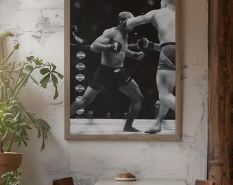 Póster de Conor McGregor / Arte mural de luchador de la UFC / Impresión de leyenda de MMA / Fotografía de pelea en blanco y negro / Decoración de gimnasio de boxeo / Descarga digital