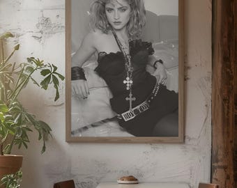 Poster di Madonna dell'era Boy Toy / Quadro da parete della regina del pop anni '80 / Stampa vintage in bianco e nero / Decorazione con icona Like a Virgin / Idea regalo per i fan di Madonna