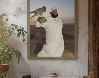 Poster di Rick Ross "Desert Falcon" / Icona Hip Hop, arte murale di Dubai / Ritratto arabo della leggenda del rap / Decorazione per uno stile di vita da boss / Regalo per i fan di Rick Ross