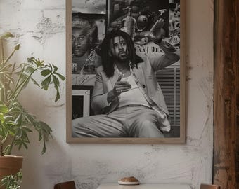 J. Cole Wall Art / Stampa fotografica in studio in bianco e nero / Arte murale stampabile / Download digitale / Regalo per fan del rap / Arredamento moderno / Poster vintage