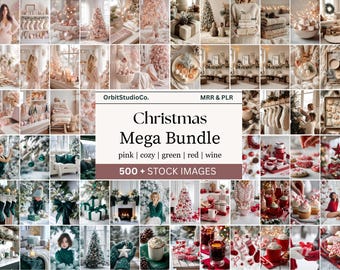 Mega paquete de fotos navideñas, imágenes de archivo de vacaciones, fotos navideñas sin rostro, imágenes navideñas acogedoras, imágenes PLR MMR, Navidad roja
