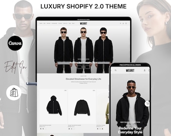 Tienda Shopify de ropa urbana de lujo, tema de Shopify para ropa, sitio web de moda minimalista y limpio, fácil de configurar y personalizable.