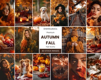 Paquete de 80 fotos de otoño, imágenes de exteriores con estética otoñal, fotografía de stock de temporada, derechos MRR y PLR