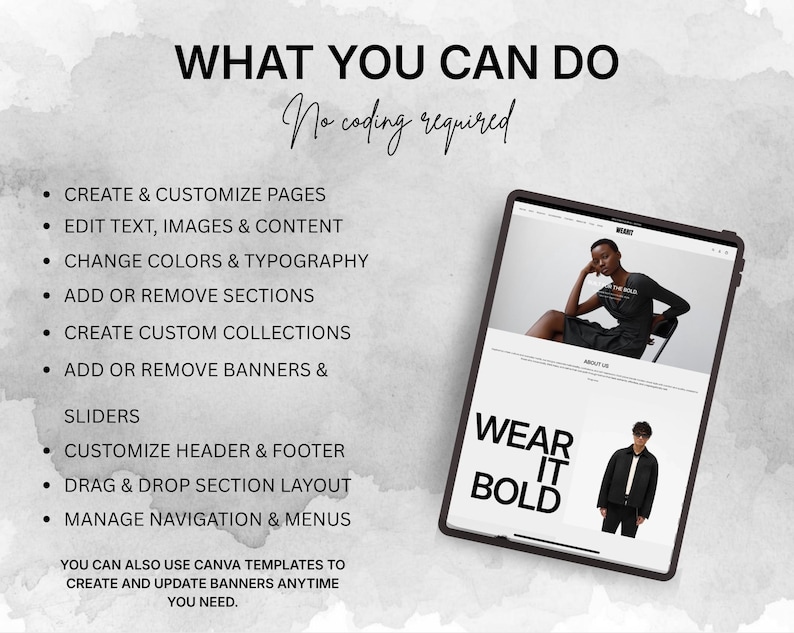Easy to customize Shopify clothing theme with drag and drop sections, no coding required, and full design control