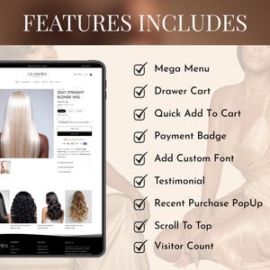 Hair Shopify theme pages included showing homepage, product page, about us, blog, FAQs and contact page layouts