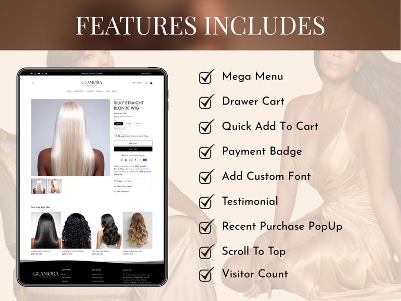 Hair Shopify theme pages included showing homepage, product page, about us, blog, FAQs and contact page layouts
