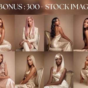 Bonus 300 plus hair model stock images preview showing luxury wig and hair extension models with different hairstyles and colors