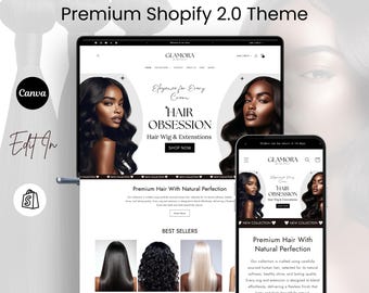 White Luxury Hair Shopify Theme For Hair Extension, Hair Shopify Website, Ecommerce Hair Business  Shopify,Hair Stock Image Bonus