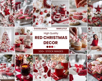 Paquete de fotos de stock de decoración estética navideña en rojo / Fotos navideñas acogedoras y sin rostro / Contenido de marketing digital y redes sociales / Fotos MRR PLR