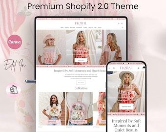 Boutique Shopify Theme | Feminine Fashion Shopify Template | Pink Shopify Store | Editable Canva Templates | Shopify OS 2.0