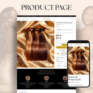 Hair extension product page Shopify template showing wig bundle product layout with images, price and add to cart button