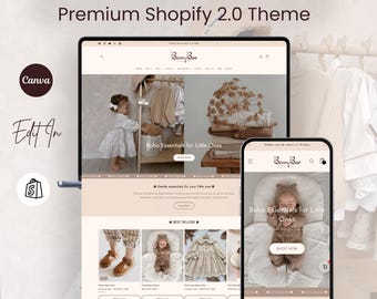 Tema de Shopify para ropa infantil bohemia, plantilla minimalista para tienda de bebés bohemia, sitio web de boutique de ropa para bebés, tema neutral de Shopify 2.0