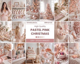 Fotos navideñas en rosa pastel, fotos navideñas en rosa suave con estética sin rostro, imagen festiva para marketing digital, imagen MRR y PLR