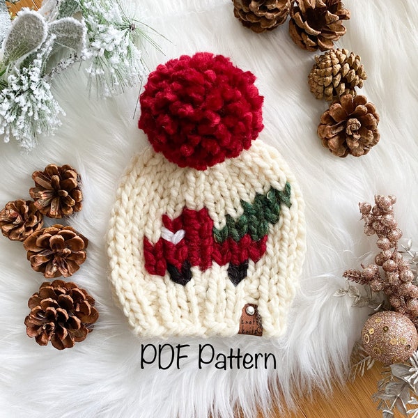 Pine Ridge Truck Hat PATTERN Newborn Baby Toddler Knitting Pattern Chunky Knit Pom Pom Winter Hat Super Bulky Red Truck Christmas Tree