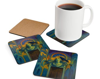 Van Gogh Edgar Allan Poe Coaster Set: Raven on Pallas