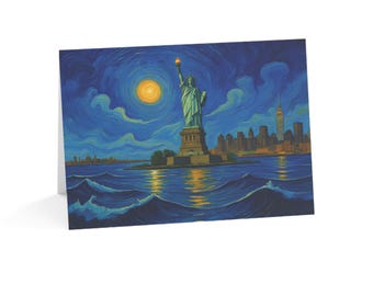Tarjeta de felicitación de Van Gogh "Noche estrellada en Nueva York": Estatua de la Libertad