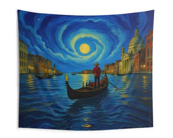 Tapisserie de Venise Van Gogh - Art mural gondole clair de lune