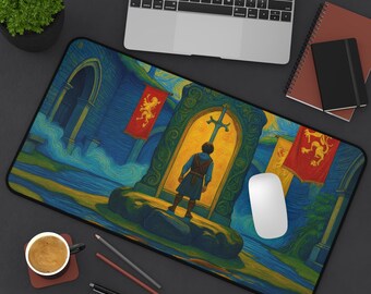 Van Gogh Style King Arthur Mousepad: Sword in Stone Fantasy Art