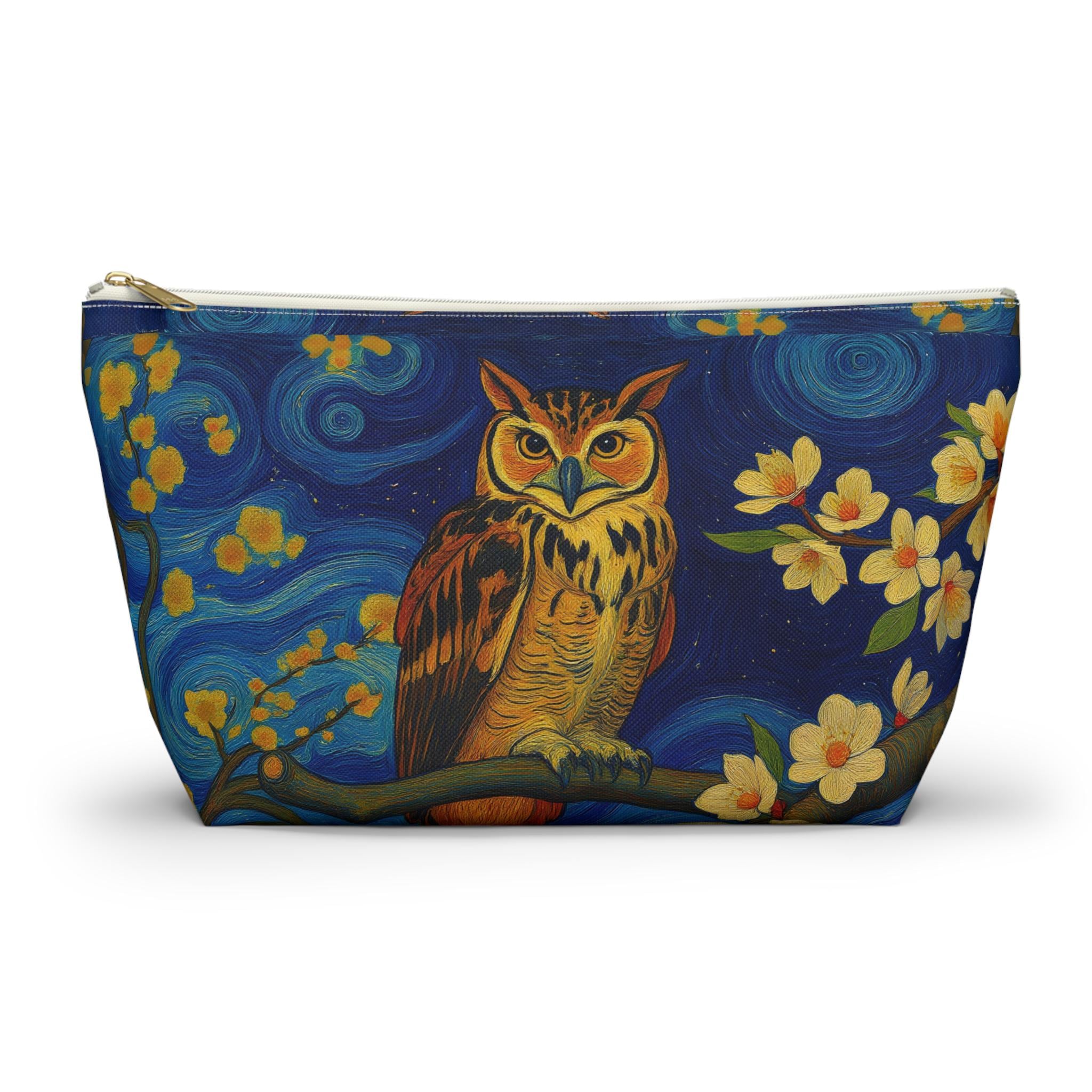 Van Gogh Owl Art Pouch: Athena Mythology Cosmetic Bag