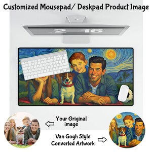 Alfombrilla de ratón personalizada con retrato familiar al estilo Van Gogh: decoración de escritorio personalizada