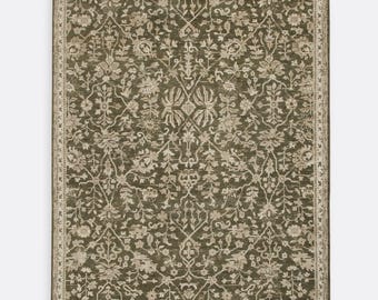 Thora Green Hand Knotted Woolen Area Rug 3x5 4x6 5x8 6x9 8x10 9x12